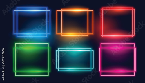 Foto Glowing geometric diamond borders set with light vector