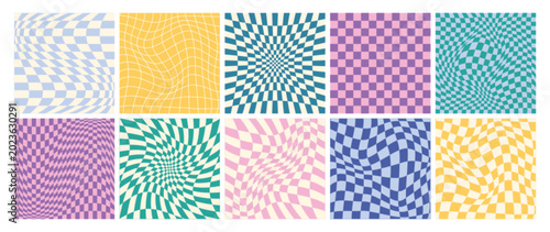 Tableau sur toile Retro psychedelic checkered chess board texture pattern vector