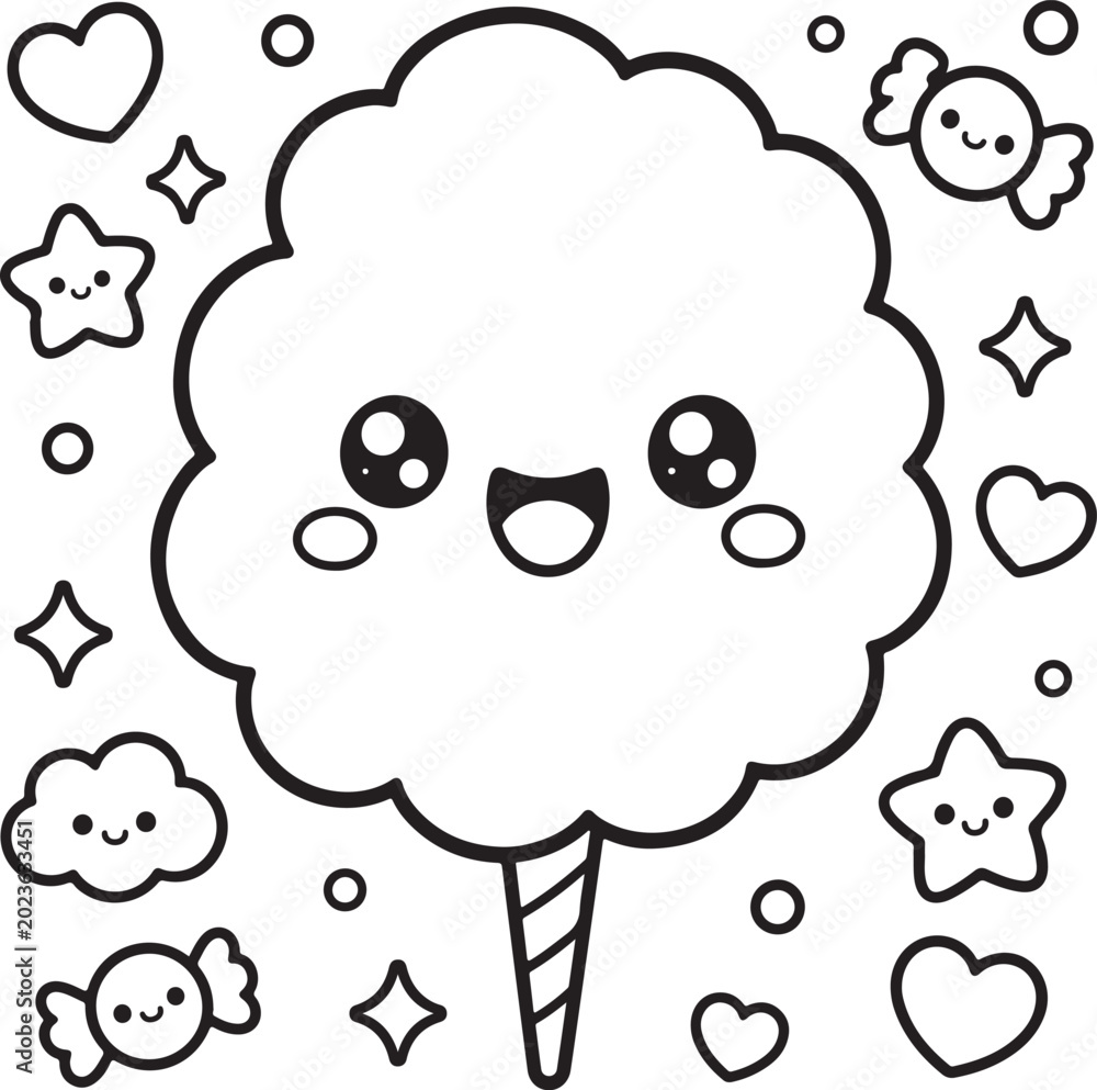 Fototapeta premium Cute Kawaii Food Coloring Pages Bundle – Adorable Cartoon Snacks, Desserts, Fast Food and Drinks Black and White Vector Illustration Collection for Kids Coloring Book