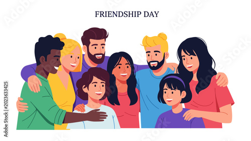 Tableau sur toile Friendship Day Celebration: A diverse group of friends huddles together, arms around each other, celebrating the bond of friendship