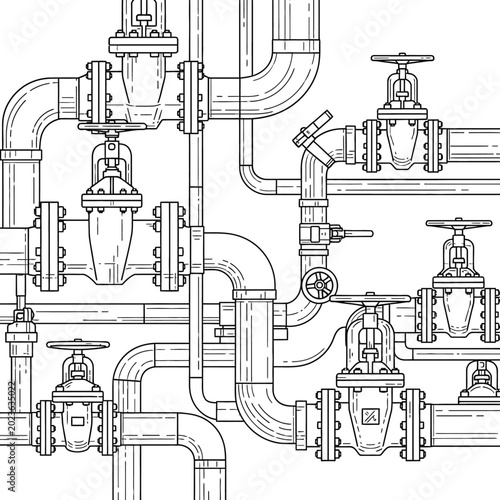 Fotografía Industrial pipeline system with valves.