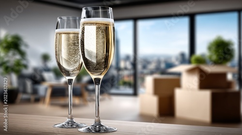 Celebration with sparkling drinks in a modern setting