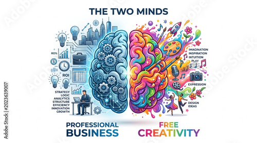 Fotografía Creative Brain Versus Business Brain Illustration.