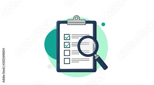 Foto Audit clipboard with magnifying glass and checkboxes on transparent background