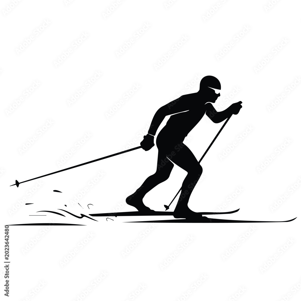 Fototapeta premium Professional cross country skier silhouette vector illustration in motion during training.