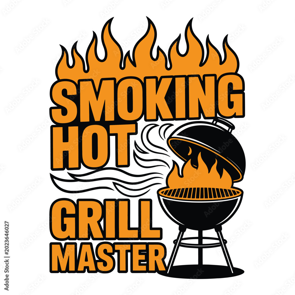Fototapeta premium Smoking Hot Grill Master BBQ T-Shirt Vintage Barbecue Design