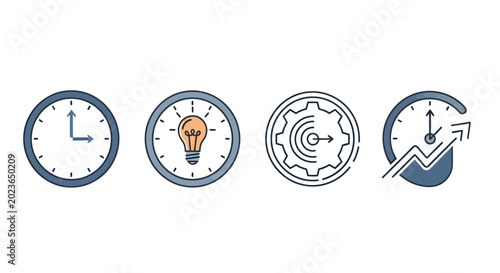 Clock icons representing time and progress