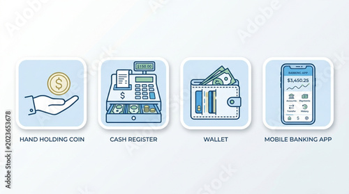 Fotografía Financial transaction icons showing payment methods.