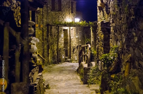 Slika na platnu Night street in the schist village of Talasnal, Portugal