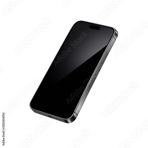 Fotografie 3D render of a titanium smartphone floating at a dynamic 45-degree angle, isolat