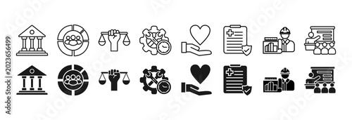 Obraz na plátně Social policy icon set vector illustration concept relate to government, society