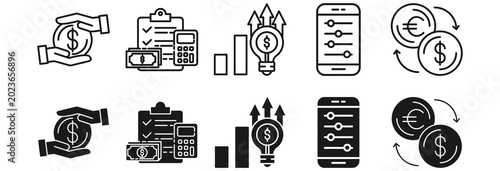 Obraz na plátně Revaluation icon set. Value and calculation symbol.