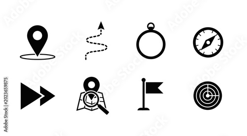 Navigation icons set including map marker gps and compass on transparent background