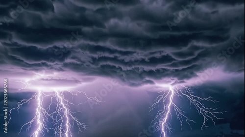 A dramatic video of a lightning storm under dark and ominous clouds