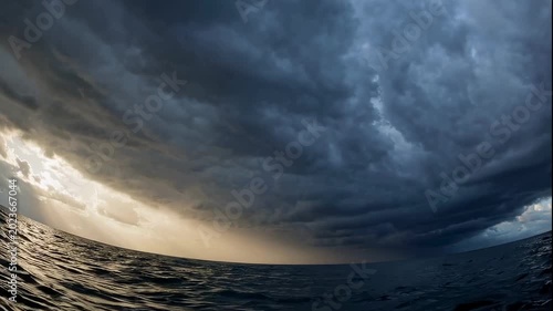 A dramatic video of a stormy ocean with dark clouds gathering