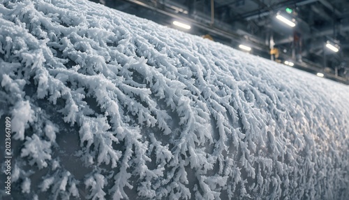 Cryogenic tank surface with frost crystal formation patterns