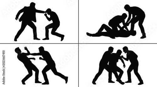 Foto Self Defense Training Silhouette Collection Featuring Human Fighting Grappling a