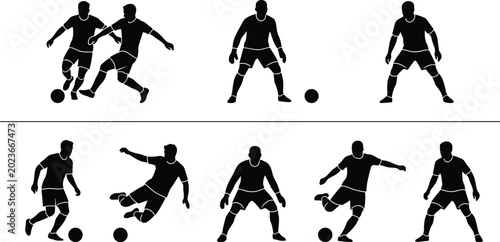 Photos Soccer Player Silhouette Collection Featuring Dribbling Kicking and Defensive Ac