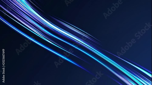 A video showcasing vibrant blue light streaks moving diagonally across a dark background