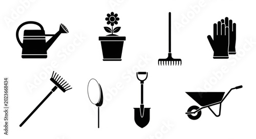 Tableau sur toile Collection of gardening tools and equipment icons.