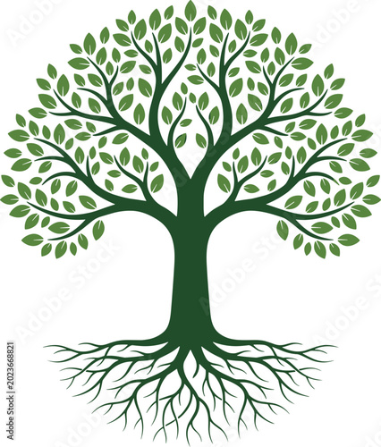 фотографія Symmetrical Tree of Life Vector Graphic with Intricate Exposed Root System and L