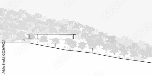 Foto modern building integrated into hillside landscape architectural rendering