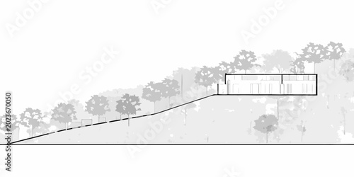 Foto architectural drawing of hillside building integrated with landscape