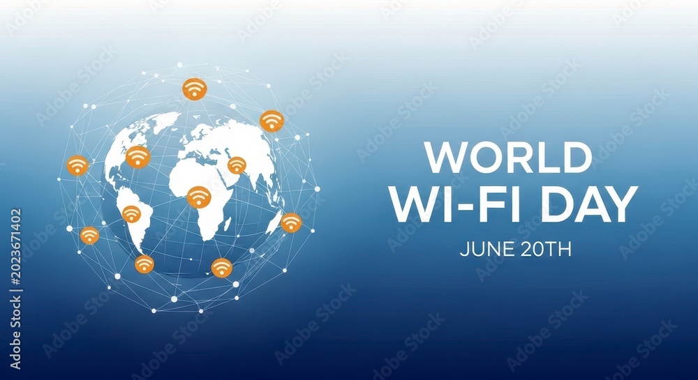 Naklejka premium World Wi-Fi Day globe with wireless network icons and signal waves