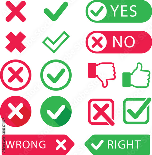 Canvas Print Colorful graphic icons showing yes no right wrong approval and disapproval symbo