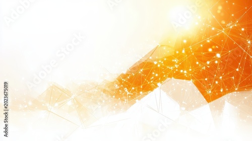 Abstract Digital Network with Bright Orange Energy Over a White Background Represents Technological Innovation and Global Connections