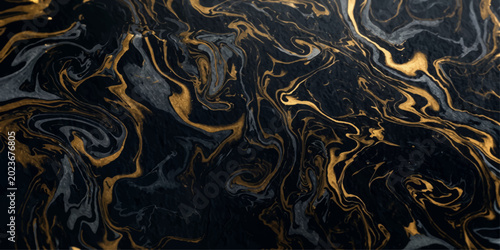 Fotografi Abstract black and gold marble texture with swirling patterns, creating a luxurious and sophisticated background