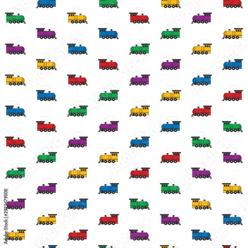 Cute Seamless Colorful Toy Train Pattern on White Background for Kids Gift Wrapping Paper Design