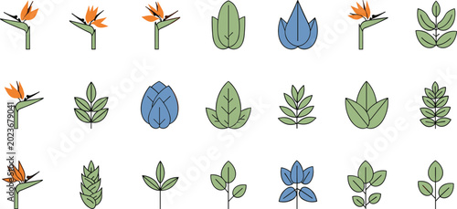 Tableau sur toile Bird of paradise minimalist vector icon set featuring geometric tropical strelit