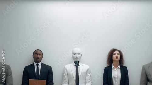 Humanoid robot in job interview and recruitment process, AI hiring and workforce automation concept