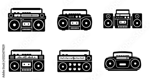 Bild auf Leinwand Retro Boombox Collection, Vintage Audio Player Icons, 80s Music Cassette Deck Gr
