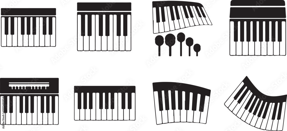 Obraz premium Piano keyboard icons, music instrument graphics, vector pianos, musical keys