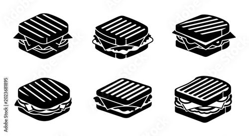 Foto Grilled Sandwich Icons Set, Toasted Panini Vector Graphics, Delicious Food Illus