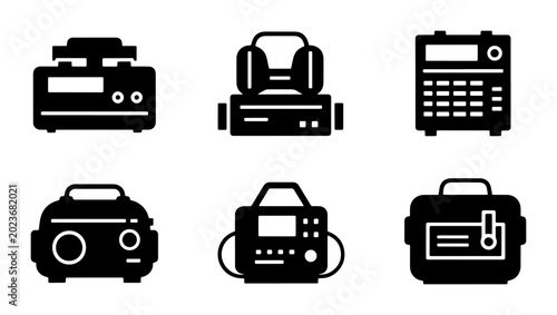 Photos Set of 6 Vintage Audio Equipment Icons, Retro Music Gear Vector Graphics, Classi