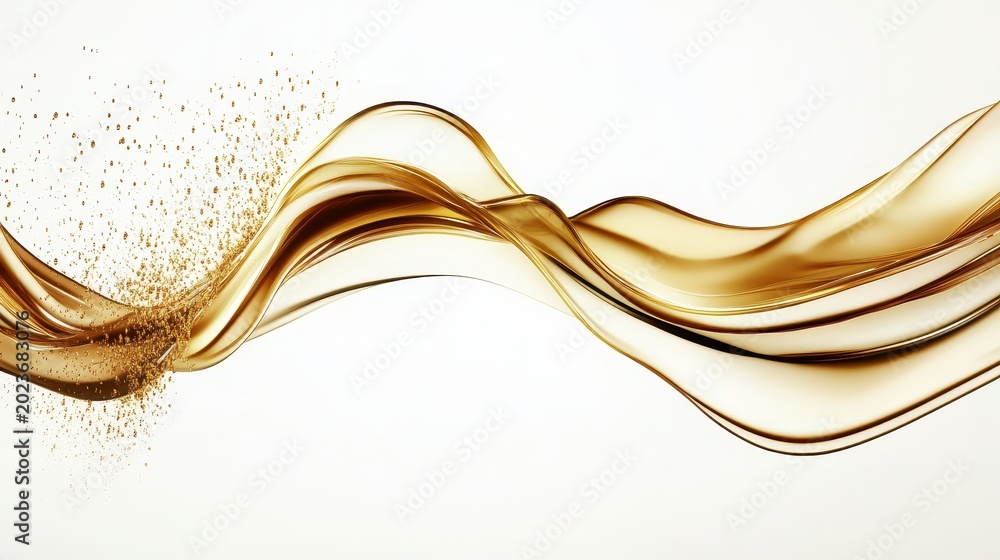 Obraz premium Lustrous Gold Wave with Dynamic Flowing Ribbons and Glittering Particles