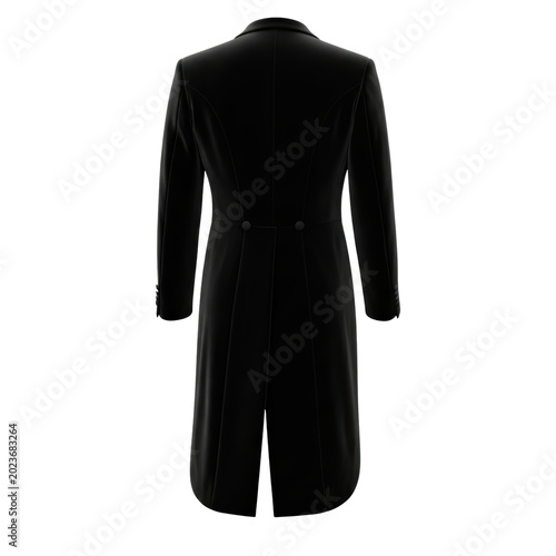 Formal black tailcoat for men from back view with transparent background
