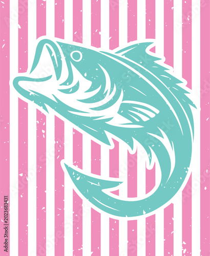 Retro Bass Fish PNG, Stiped Fishing Png