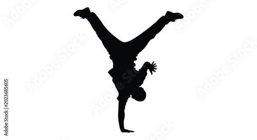 Vászonkép Breakdancer performing handstand pose black silhouette