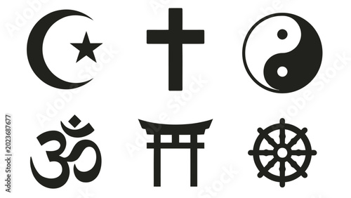 Photos World religious and spiritual symbols set including cross, crescent, om, yin yan