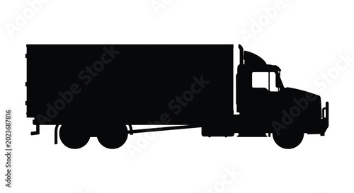 Tableau sur toile Semi truck silhouette on a white background