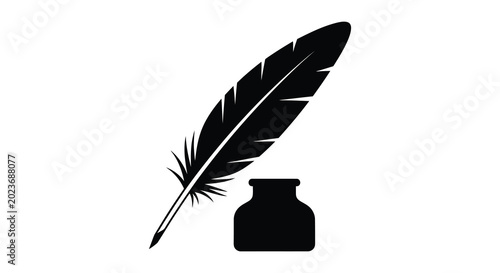 Quadro su tela Feather quill and inkwell silhouette