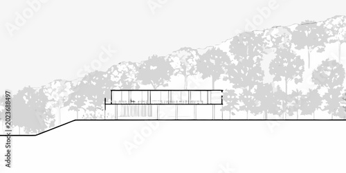 Bild auf Leinwand architectural section of building integrated into hillside landscape
