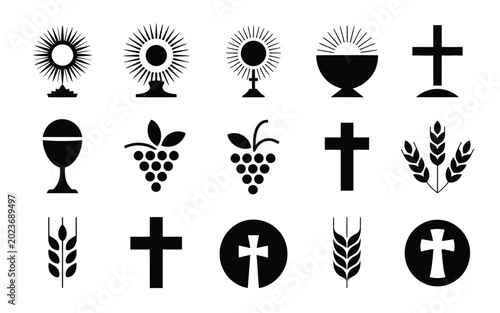 Foto Set of 15 black and white religious symbols for corpus christi featuring crosses