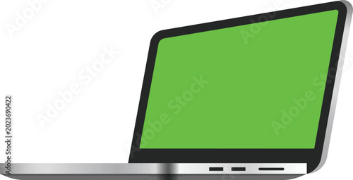 Cuadro en lienzo A sleek, modern laptop computer is depicted with its screen open and displaying a vibrant green color, isolated on a clean white background