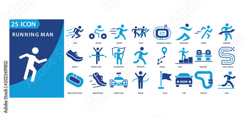 Schilderij op canvas running man icon set of run, racer, sprint, race, running track, running, speed,
