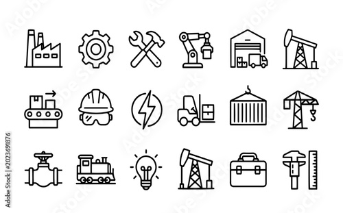 Industry and manufacturing icons set